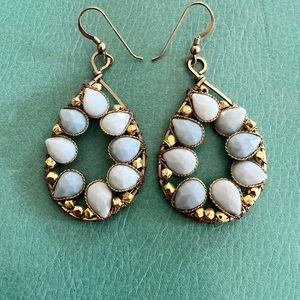 Kendra Scott lookalike light blue & gold tear earrings